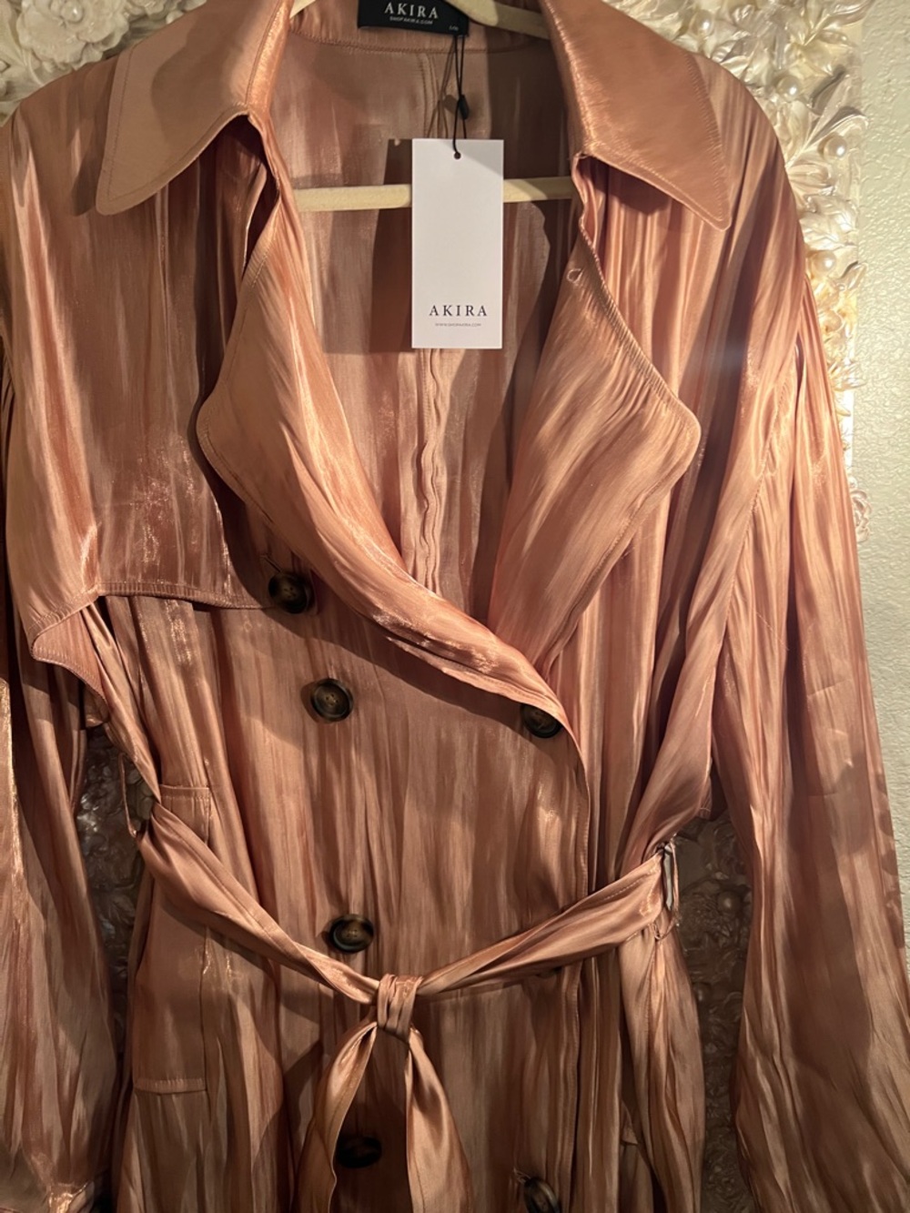 AKIRA Satin Trench Coat in Rose - Picture 3 of 6
